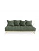 Senza Sofa in Olive fabric with natural finish frame