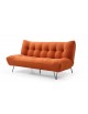 Contemporary hairpin legs contrast the orange chenille fabric