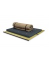 The Monk Futon open in Navy and rolled in Stone cotton drill fabrics