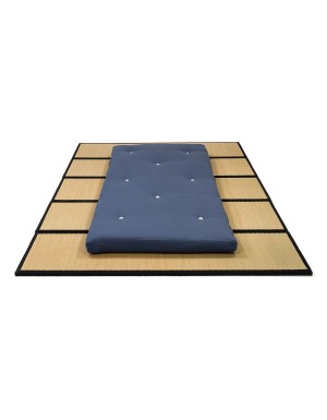 Neru single bed roll - unrolled in Panama Blue fabric