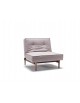 The Splitback in Mixed Dance Grey fabric with light wood legs.