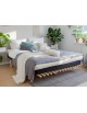 The Pace bed used with 'stacked' futon mattresses in a bedroom setting
